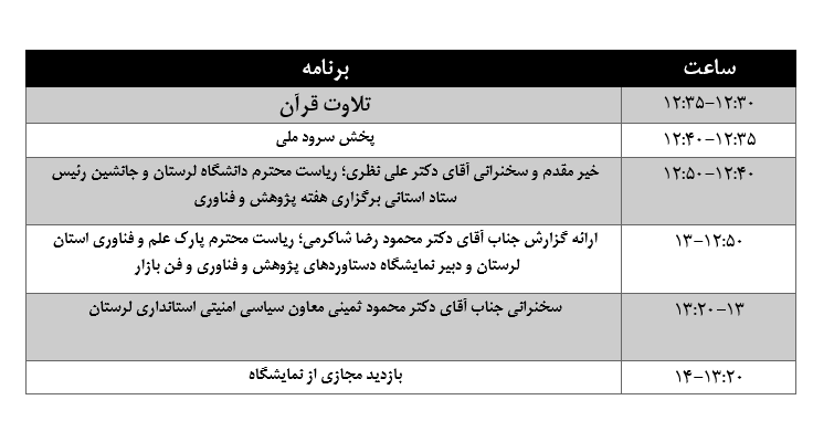 سین برنامه افتتاحیه نمایشگاه دستاوردهای پژوهش و فناوری استان لرستان1400/09/13